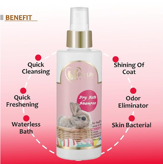 Organic Dry Bath Shampoo for Small Pets, Rabbits & Kitten| Dry/Waterless/Spray Rabbits & Small Pet Shampoo | Made with Natural Ingredients for A Cleaner, Smoother & Shinier Coat – 200 Ml