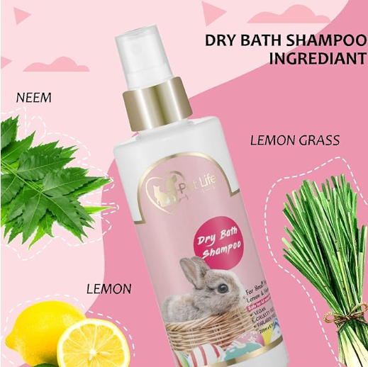 Organic Dry Bath Shampoo for Small Pets, Rabbits & Kitten| Dry/Waterless/Spray Rabbits & Small Pet Shampoo | Made with Natural Ingredients for A Cleaner, Smoother & Shinier Coat – 200 Ml