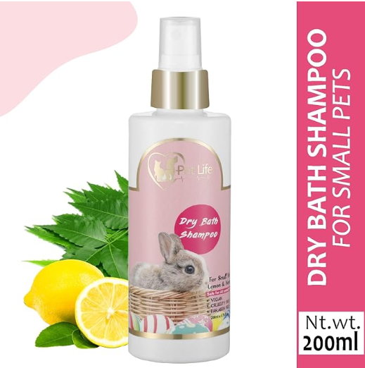 Organic Dry Bath Shampoo for Small Pets, Rabbits & Kitten| Dry/Waterless/Spray Rabbits & Small Pet Shampoo | Made with Natural Ingredients for A Cleaner, Smoother & Shinier Coat – 200 Ml