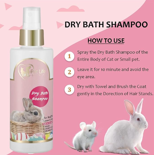 Organic Dry Bath Shampoo for Small Pets, Rabbits & Kitten| Dry/Waterless/Spray Rabbits & Small Pet Shampoo | Made with Natural Ingredients for A Cleaner, Smoother & Shinier Coat – 200 Ml