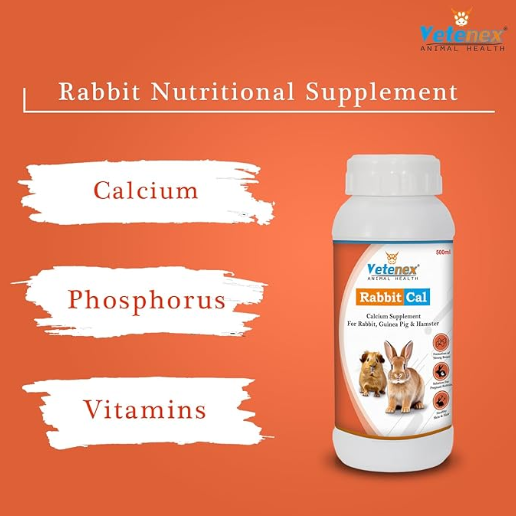 VETENEX Rabbit Cal - Calcium Tonic Supplement for Rabbit, Guinea Pig & Hamsters - 500 ML