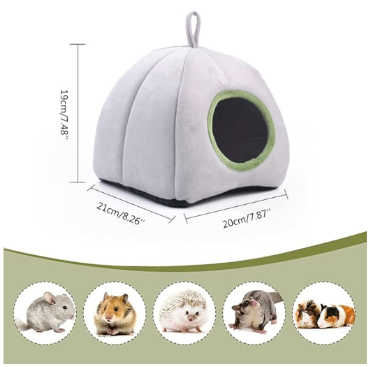 Hamster Cage Soft Plush Hamster Bed Washable Hamster Cage Accessories Small Pet Bed Hideout for Chinchilla, Hamster, Hedgehog(Grey, 1 pcs)