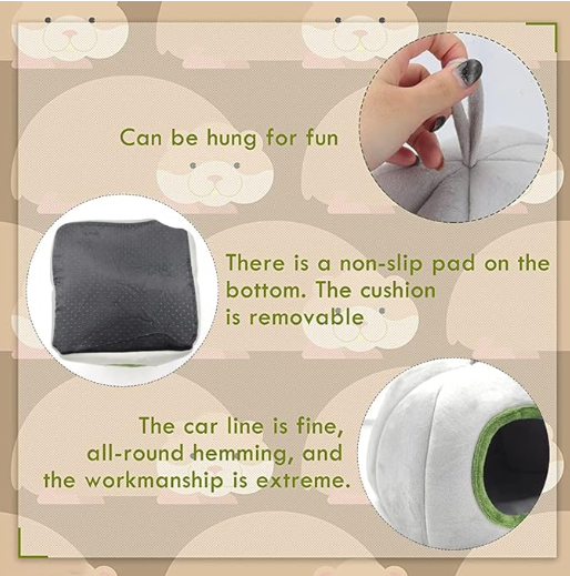 Hamster Cage Soft Plush Hamster Bed Washable Hamster Cage Accessories Small Pet Bed Hideout for Chinchilla, Hamster, Hedgehog(Grey, 1 pcs)