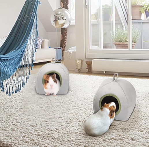 Hamster Cage Soft Plush Hamster Bed Washable Hamster Cage Accessories Small Pet Bed Hideout for Chinchilla, Hamster, Hedgehog(Grey, 1 pcs)