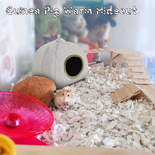 Hamster Cage Soft Plush Hamster Bed Washable Hamster Cage Accessories Small Pet Bed Hideout for Chinchilla, Hamster, Hedgehog(Grey, 1 pcs)