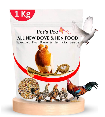 Pets Pro Pigeon, Dove & Hen Food (1KG) | Specially Food Mix with Multigrain & Seeds. Ingredients with 11+ Delicious Grains & Nuts for Hen & Doves.