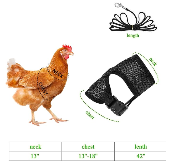 4 Pcs Adjustable Chicken Harness with Leash- 4 Styles Comfortable Hen Vest Breathable Mesh Training Harness and Leash for 2.5-3.6 Lb Duck Goose Hen Small Pets