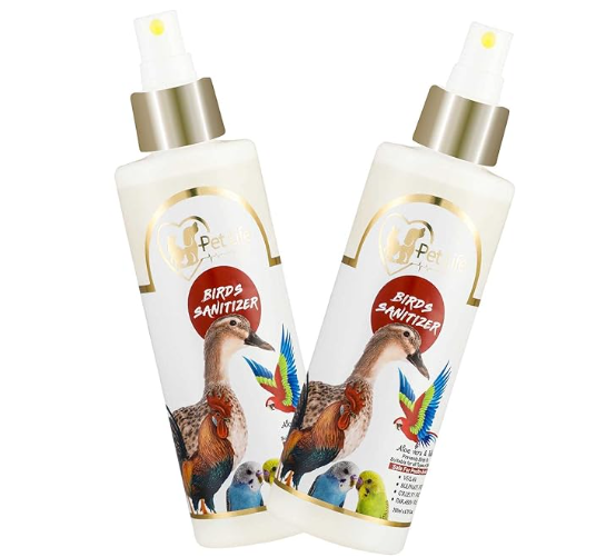 Organic & Ayurvedic Birds Sanitizer Dry/Waterless/Spray for Poultry birds/Parrots/Hen/Pigeon, duck - Natural ingredients Tulsi, AloeVera, Alcohol(Ethanol)- All Bird Types - 200 Ml - Pack Of 2