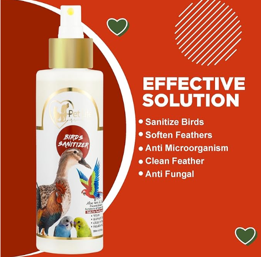 Organic & Ayurvedic Birds Sanitizer Dry/Waterless/Spray for Poultry birds/Parrots/Hen/Pigeon, duck - Natural ingredients Tulsi, AloeVera, Alcohol(Ethanol)- All Bird Types - 200 Ml - Pack Of 2