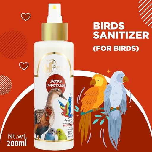 Organic & Ayurvedic Birds Sanitizer Dry/Waterless/Spray for Poultry birds/Parrots/Hen/Pigeon, duck - Natural ingredients Tulsi, AloeVera, Alcohol(Ethanol)- All Bird Types - 200 Ml - Pack Of 2