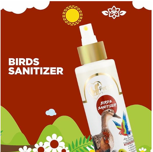 Organic & Ayurvedic Birds Sanitizer Dry/Waterless/Spray for Poultry birds/Parrots/Hen/Pigeon, duck - Natural ingredients Tulsi, AloeVera, Alcohol(Ethanol)- All Bird Types - 200 Ml - Pack Of 2